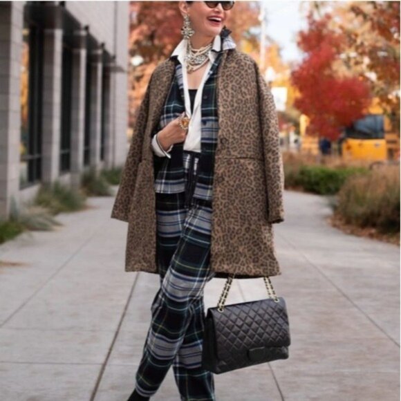 Old Navy Leopard Print Long Line Cardigan Coat Wool Blend Buttoned Unlined MP - Picture 14 of 14